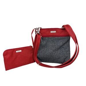 Baggallini SecurTex Anti-Theft Slim Crossbody w Pouch Travel Bag Purse Red Gray